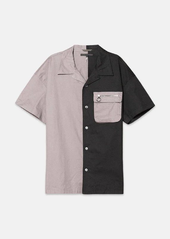 Color-block shirt Konus Men's Bellow Pocket Oversize Short Sleeve Shirt in Black Khaki