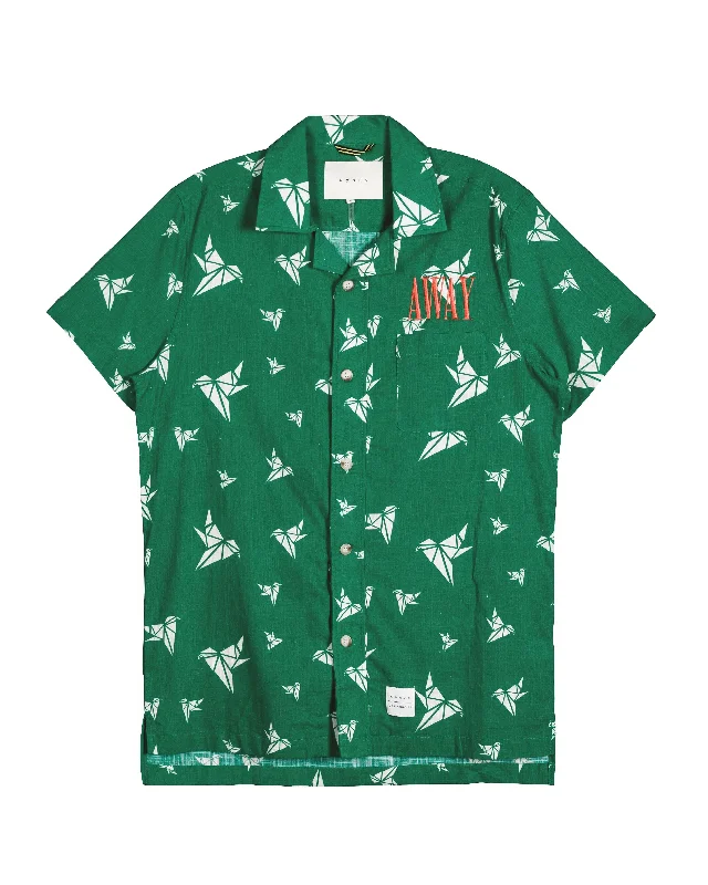 Custom shirt Konus Men's Green Revere Collar Shirt in Bird Pattern