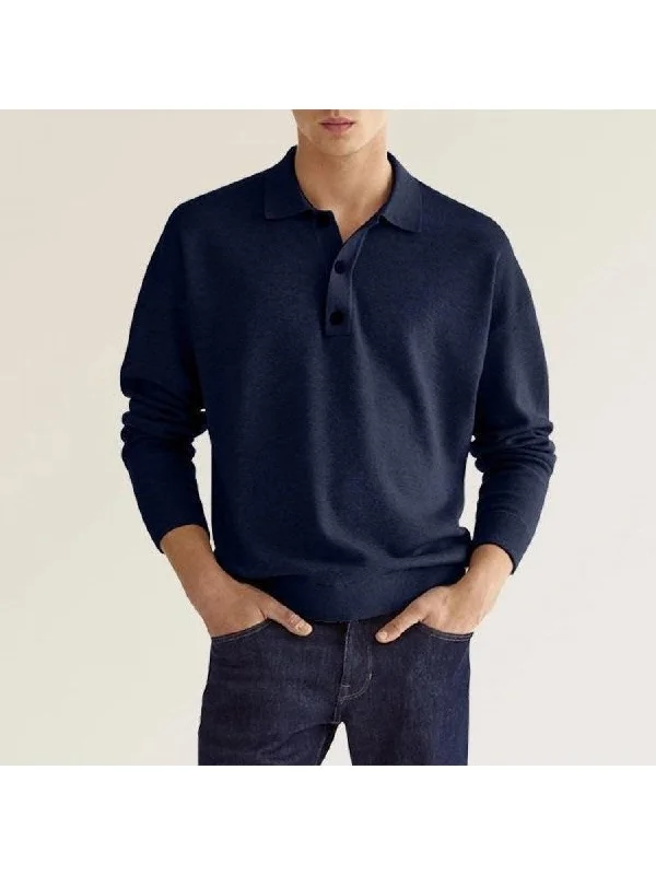 Relaxed fit shirt Men Solid Casual Long Sleeve Polo Shirt