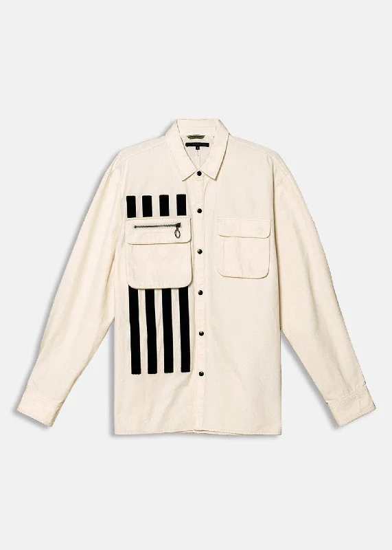 Casual button-up Men's Canvas Shirt With Bellow Pockets in Cream