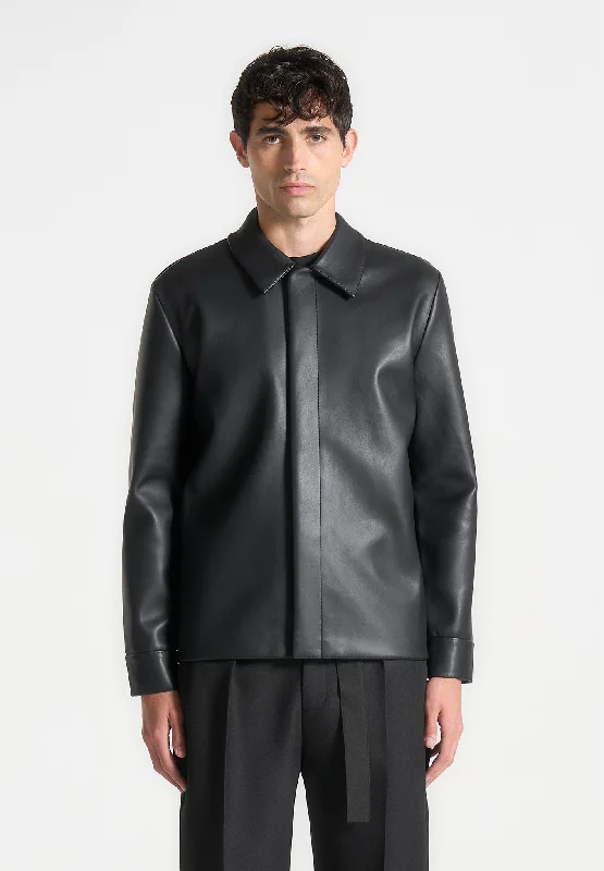 Button-front shirt Minimal Leather Shirt - Black