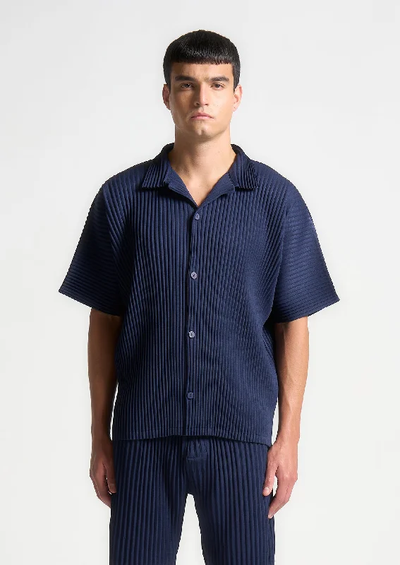 Satin shirt Pleated Shirt - Navy