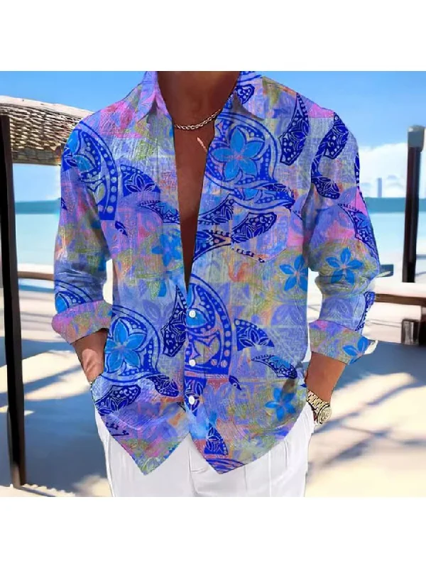 Peasant shirt Print Long Sleeve Single Breasted Men's Shirts