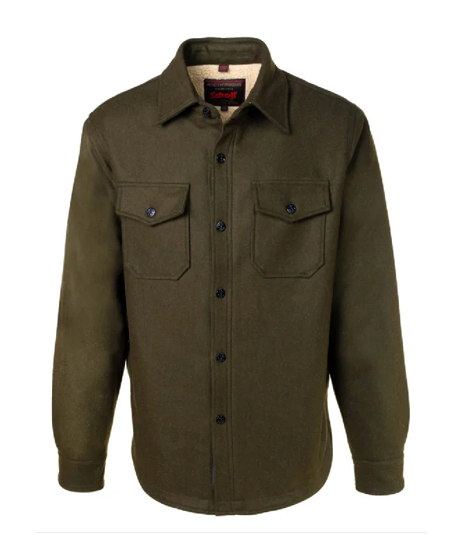 Basic shirt Schott NYC Men's Sherpa Lined Wool CPO Shirt - Olive