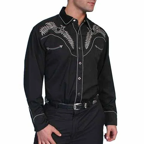 Off-shoulder shirt Scully Men's Embroidered Boot Stitch Western Snap Shirt in Black