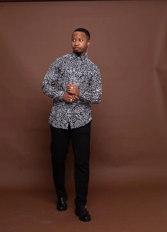 Basic button-up  Sean Ankara Men Shirt | Black and White African Print