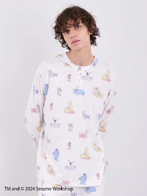 Color-block shirt 【SESAME STREET】MEN'S All-Over Print Pullover