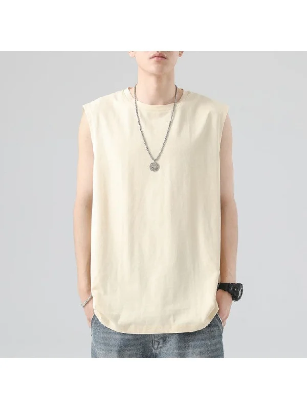 Relaxed fit shirt Sports Loose Pure Color Crew Collar Men's Vest