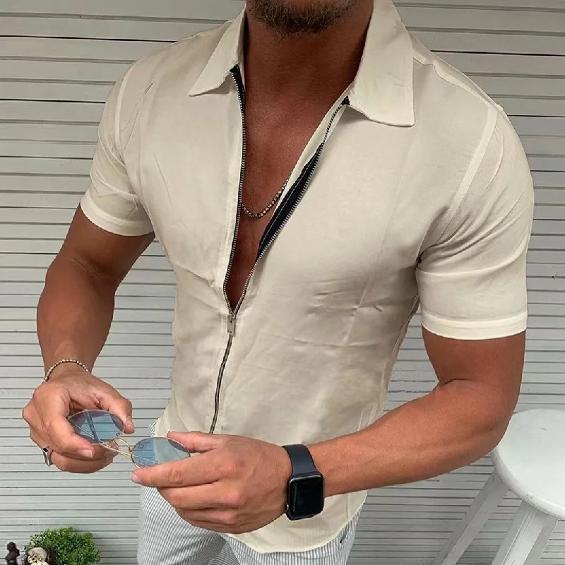 Cold-shoulder shirt Summer Casual Men Short Sleeve Shirt