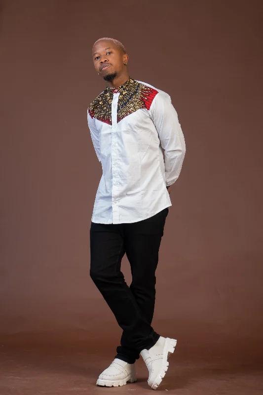 Plain shirt Colton Mixed Print Men Shirt | White and African Print