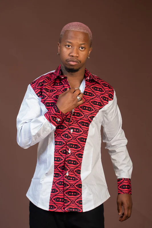 Faded shirt Titan Mixed Print Men Shirt | White and African Ankara Print