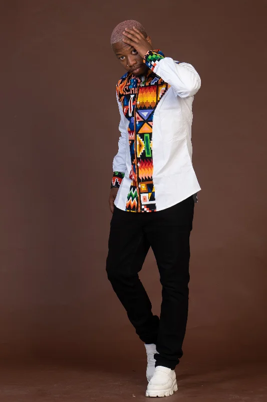 Gothic shirt Tobit Mixed Print Men Shirt | White and African Ankara Print