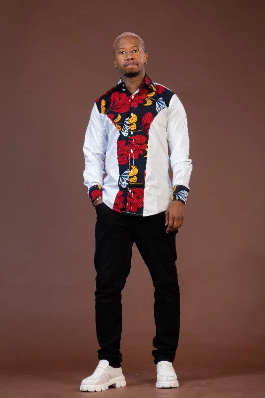 Relaxed fit shirt Trey Ankara Mixed Print Men Shirt | White and African Ankara Print