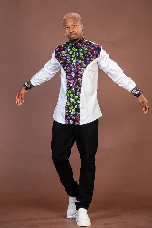 Retro shirt Turner Ankara Mixed Print Men Shirt | White and African Ankara Print