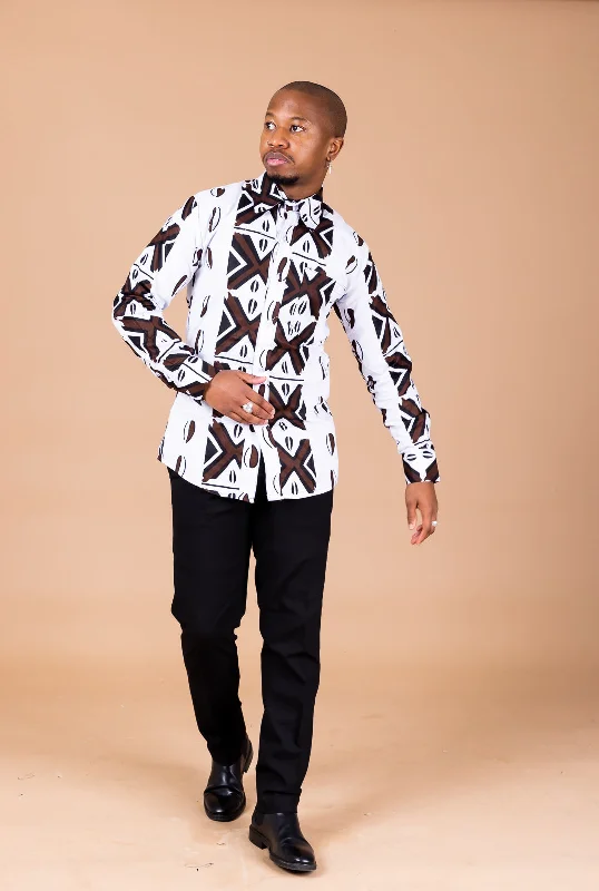 Sleeveless shirt Tunji Ankara Men Long-sleeved  Shirt | Black and White African Ankara Print