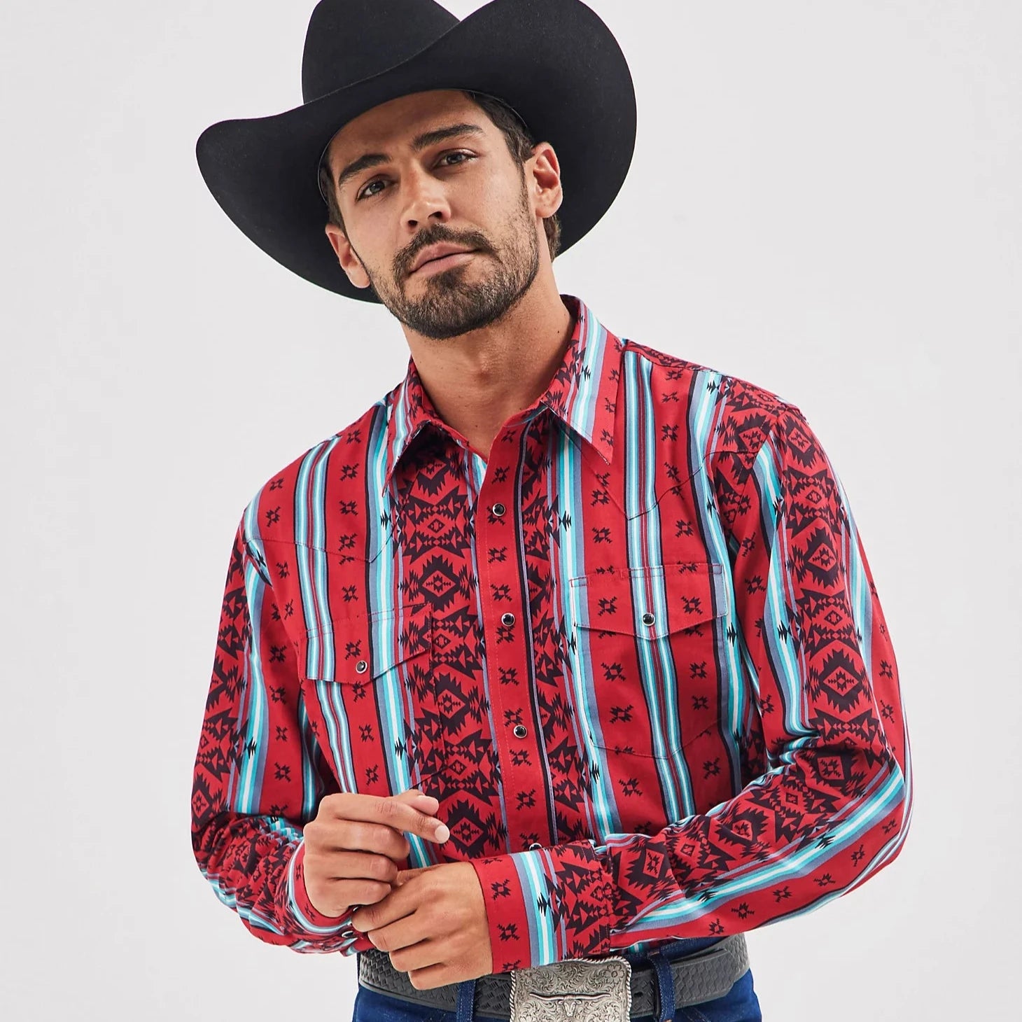 Hip-hop shirt Wrangler Men's Checotah L/S Western Snap Shirt in Sonoran Red